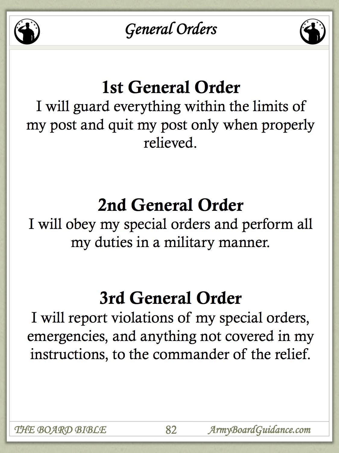 Army General Orders Army Board Guidance