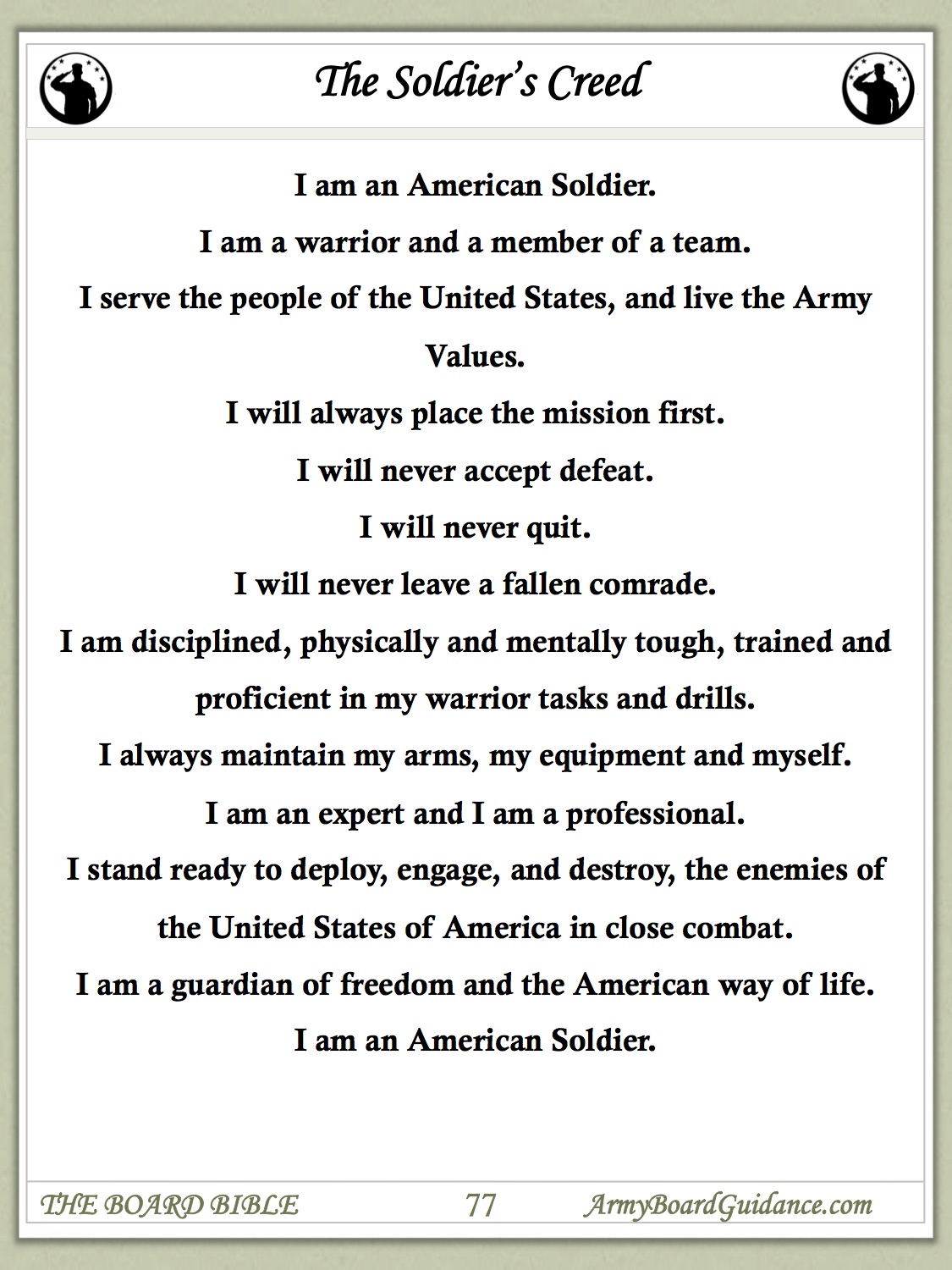 The Soldier's Creed Army Board Guidance